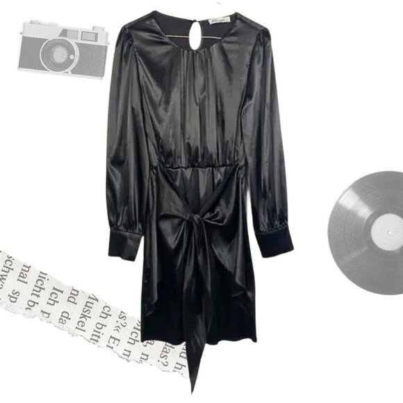 Grace Karin Black Bow Accent Long Sleeved Dress Size Small - Picture 1 of 9